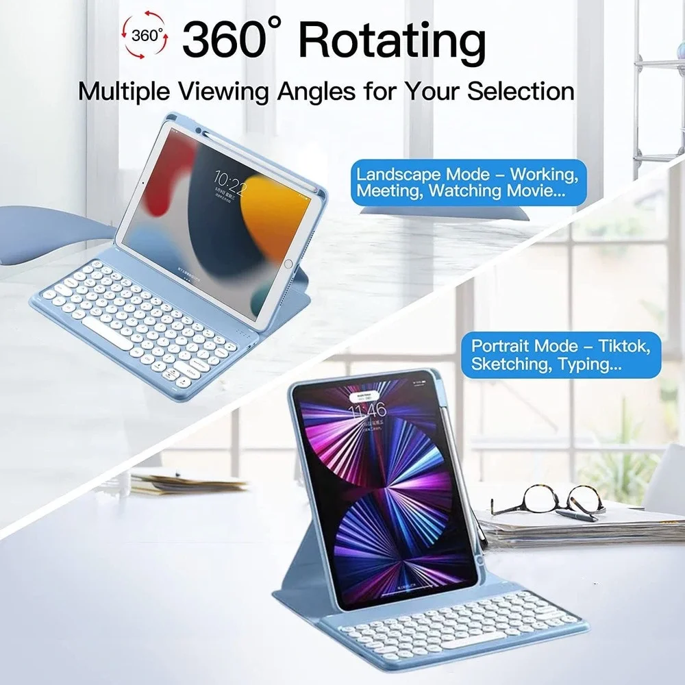 Rotating Keyboard Case for iPad 9th /8th /7th Gen 10.2 Inch